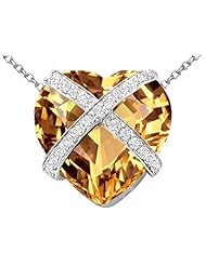 Original Star K (tm) Large Prisoner of Love Heart Pendant with 15mm Heart Shape Simulated Imperial Yellow Topaz in 925 Sterling Silver
