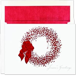 Red Foil Wreath Christmas Cards -