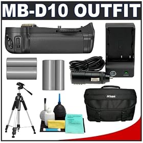 Nikon MB-D10 Battery Grip for D300/D700 Digital SLR Cameras + (2) Spare EN-EL3e Lithium-Ion Battery Packs + Nikon SLR Case/Bag + Deluxe Tripod + Battery Charger