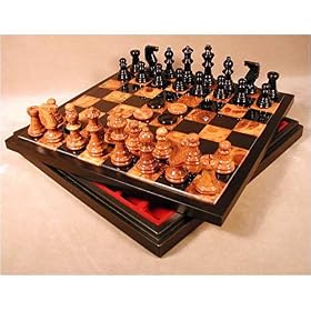Brown and Black Alabaster Chess Set in Chest with Checkers by Worldwise Imports