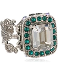 Sorrelli "Viridescence" Crystal Encrusted Emerald Cut Silver-Tone Adjustable Ring