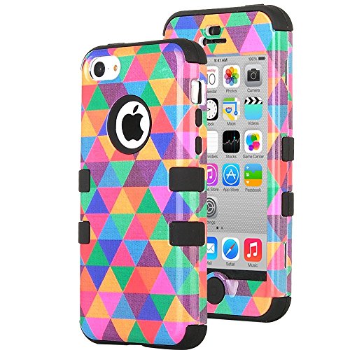 iPhone 5C Case, ULAK 3in1 Fashion Hybrid High Impact Soft Silicone and Hard PC Case Cover for Apple iPhone 5C Triangle Pattern With Screen Protector and Stylus (In love with/Black)