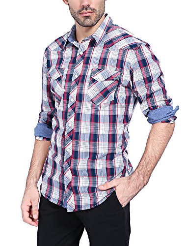 Bentibo Mens Burgundy Plaid Casual Dress Shirt Long Sleeve Button |  Desertcart Maldives