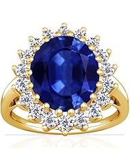 14K Yellow Gold Oval Cut Blue Sapphire Ring With Sidestones (GIA Certificate)