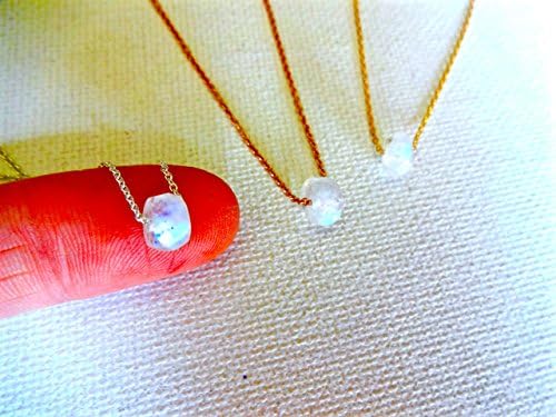 Unique Solitaire Natural Rainbow Moonstone Free Floating Stone Pendant and 925 Sterling Silver or 14k Rose Gold Fill Chain or 14k Gold Fill Chain Necklace
