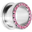 9/16" Stainless Steel Pink Gem Screw Fit Tunnel