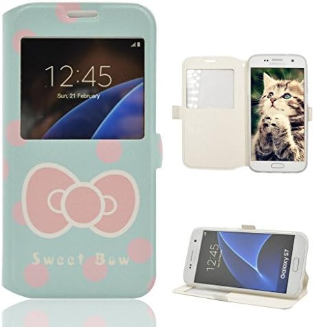 Galaxy S7 Case, Turf My Colors Series Window View PU Leather Wallet Stand Slim Cover for Samsung Galaxy S7 Bow-Knot