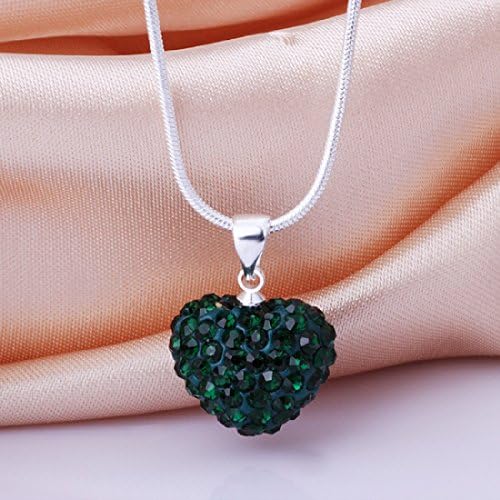 CY-Buity Shambhala Style Elegant Love Heart Shape Crystal Pendant Necklace Chains for Girls Dark Green