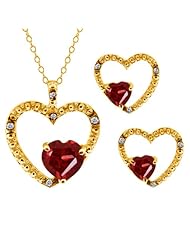 2.07 Ct Heart Shape Red Garnet Gemstone 14k Yellow Gold Pendant Earrings Set