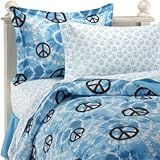 Blue Tie Dye Peace Signs Twin Comforter Set (6 Piece Bed In A Bag)