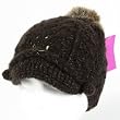 HAND KNIT BROOCH FUR POM POM SKI BEANIE LUREX HAT GRAY Smal Medium