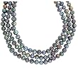 Triple Strand Black Pearl Freshwater Cultured Necklace 8-9mm 18" and Stud Earrings By Bucasi