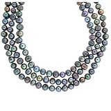 Triple Strand Black Pearl Freshwater Cultured Necklace 8-9mm 18" and Stud Earrings By Bucasi