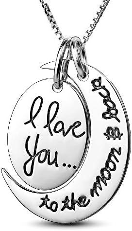"I Love You to the Moon and Back" Necklace Chain - Personalized Gifts - Sterling Silver Two Piece Pendant Crescent Moon Necklace 18" - Necklaces for Women - 925 Nickel & Lead Free - Platinum Rhodium Finish to Prevent Tarnishing - Italian Box Link Chain 0.8mm 18 Inches - Highest Quality Silver Jewelry Sturdy Pendant & Strong Necklace - 30-day Risk-free Money-back Guarantee!