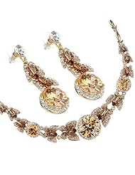 Finest Swarovski & Czech Crystals Butterflies Jewellery Set. A necklace of Butterflies and Large stunning Czech Crystals; Crystals shower the entire garland jewelry. Dangling Matching earrings. Amazing price! 4 colour options Clear on Rhodium or 14K gold, Choose colour option in "Metal Type" drop box below.