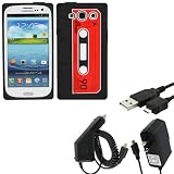 Fosmon 4 in 1 Bundle for Samsung Galaxy S3 S III – 1x Fosmon Retro Soft Silicone Cassette Case (Red/Black), 1x Home Charger, 1x Car Charger, 1x USB Data Cable