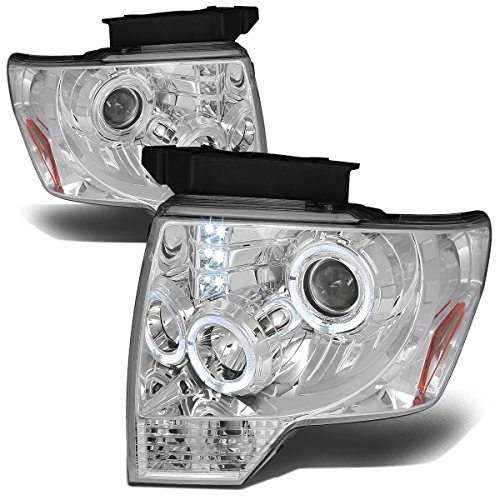 Ford F-150 Dual Angel Eyes Halo Projector Headlights With Amber Reflector Lighting Kit (Chrome Housing)