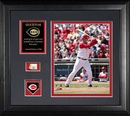 Adam Dunn Cincinnati Reds Framed 8x10 Photograph with Game-Used Baseball Piece & Medallion
