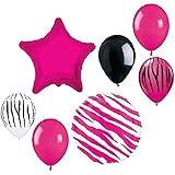 Custom, Fun & Cool {Big Large Size 11"-18" inch} 7 Pack of Helium & Air Inflatable Mylar Aluminium Foil/Latex Rubber Balloons w/ Zebra Print Design [Variety Assorted Multicolor in Pink, White & Black]