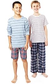 2 Pack Autograph Pure Cotton Check & Striped Pyjamas
