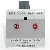 5mm Dice Post Earrings, Translucent Red w/White