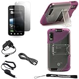Clear with Magenta Durable TPU Silicone Skin with Hard Back Shell / Intergraded Stand Alone Kickstand for Motorola ATRIX 4G Cell Phone * Includes a Screen Protector * Includes a rapid Car Charger * Includes a Home Charger * Includes a Data Sync cable.