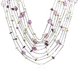 10 Row White Freshwater Cultured Pearl Necklace w/ Amethyst & Peridot