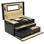 Jewelry Box Genuine Leather Black Extra Large With Travel Case by Tech Swiss