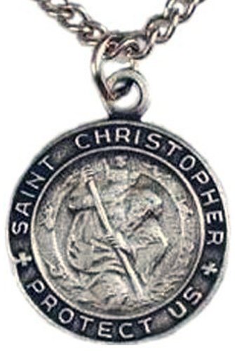 St. Christopher Pewter Medal,24 Stainless Steel Stainless Necklaces & Pendants Chain.