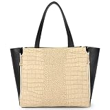 BARLIN Tan Desinger Inspired Faux Alligator Print Expandable Top Handle Shopper Tote Shoulder Bag ~ MG Collection