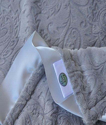 Cozy Wozy Paisley Minky Baby Blanket with Coordinating Satin Ribbon Trim, Silver Gray, 30" x 36"