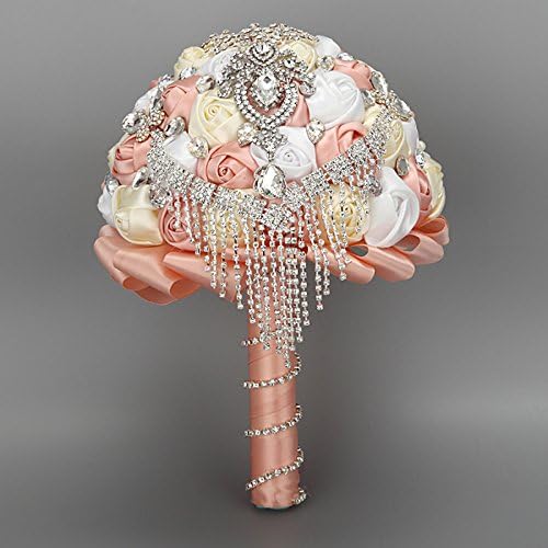 Wedding Bouquets Bride Hand Hold Flower Rhinestone Tassel Brooch Flower Champagne