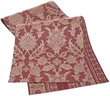 Mahogany Jamawar 14-Inch by 72-Inch Burgundy/Linen Table Runner, Cotton Jacquard