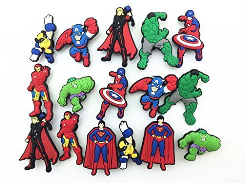 16 Avengers Iron Man Captain America Shoe Charms for Fit Croc Shoes & Bracelet Wristband Kids Party Birthday Gifts