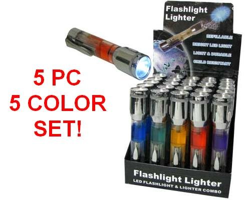 5pc Five Colors LED Flashlight Lighter Combo Set