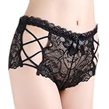 OMO Women full flower Lace Side Cut See-Through Underwear Panty Black FWU013