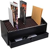 17" - 31 Slot Wooden Bill/Letter Organizer With Drawer - Black BY JUMBL&trade;