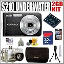 Nikon Coolpix S210 8.1MP Digital Camera Graphite Black Plus Underwater 2GB Deluxe Accessory Outfit - Nikon ANIKCPS210GBK5