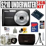 Nikon Coolpix S210 8.1MP Digital Camera Graphite Black Plus Underwater 2GB Deluxe Accessory Outfit - Nikon ANIKCPS210GBK5