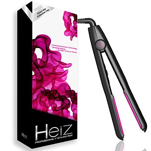 [K-Beauty Made in Korea] Professional Ceramic Flat Iron,Heiz - Hair Straightening Iron Versatile Function Hair Straightener with Heat Resistant Pouch/Heat Mat and Guard Cap, 1-Inch