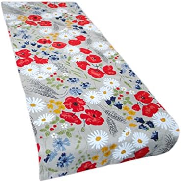 Linen Table Runner by Sweet Home Linen - Handmade, Colorful, Short and Elegant Family Dining Table Runner-17"x 48".Floral Design With Flowers Will Bring Spring and Summer To Your Table! (Meadow)