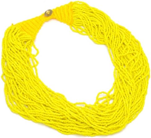 Fashion Yellow Color Strand Handmade Multilayer Seed Beads Pendant Necklace Jewelry
