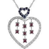 14K White Gold 1/6 ctw Diamond and Multi Gemstone Heart Pendant