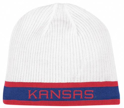 Kansas Jayhawks adidas White/Royal Sideline Player Reversible Knit Hat