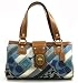 AUTHENTIC COACH DENIM SIGNATURE PATCHWORK ZIP SATCHEL HANDBAG in DENIM BLUE #12216