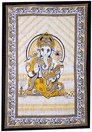 Ganesha Ganesh Ganpati Tapestry Wall Hanging Table Runner Bed Cover India 84" X 55"