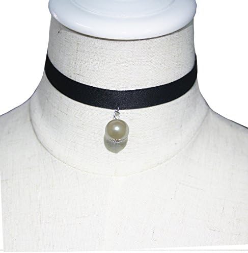 Meowo Vintage Classic Satin 13mm Beads Choker Necklace Goth Lolita in 50's 60's (White)