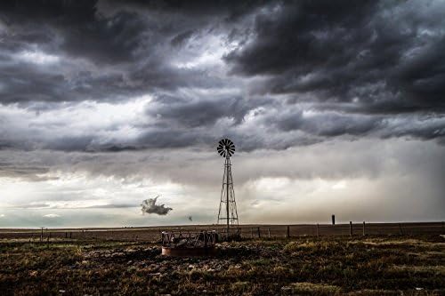Country Photography Print (Not Framed) Picture of Windmill Under Stormy Sky on Spring Day in Oklahoma Country Wall Art Farmhouse Decor (4" x 6")