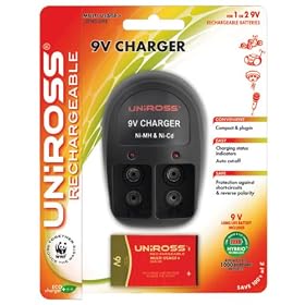 Uniross 9v Charger + 1 x PP3 / 9v Multi Usage Long Life Battery