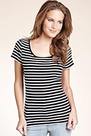 Pure Cotton Scoop Neck Striped Jersey Top